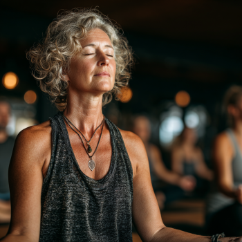 Grup de persoane în vârstă participând la sesiune de yoga în aer liber